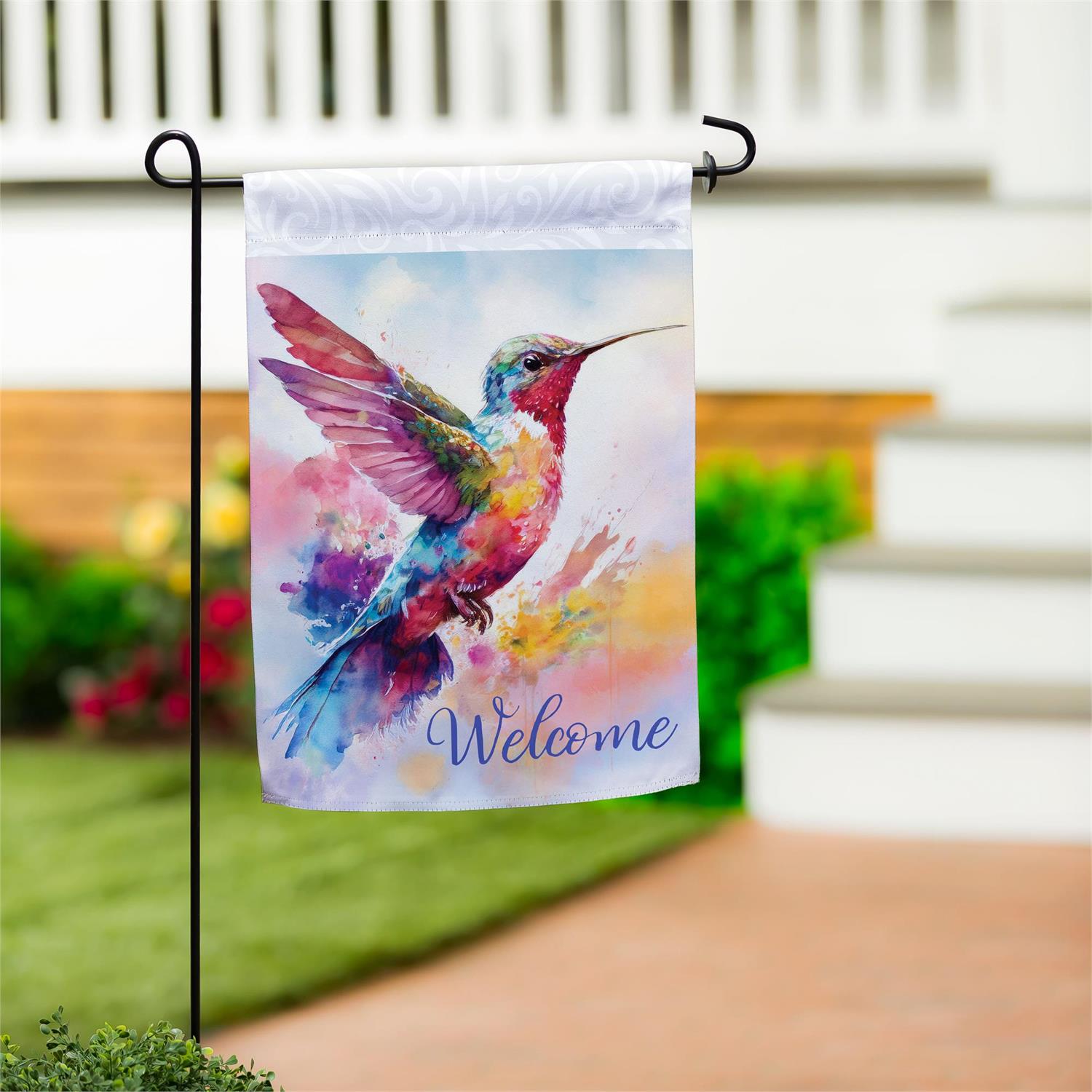 Watercolor Hummingbird Garden Flag