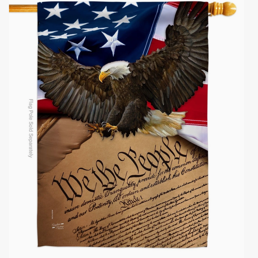 We The People House Banner Has an Eagle with Half the U.S. Flag & Half The Declaration of Independence Showing