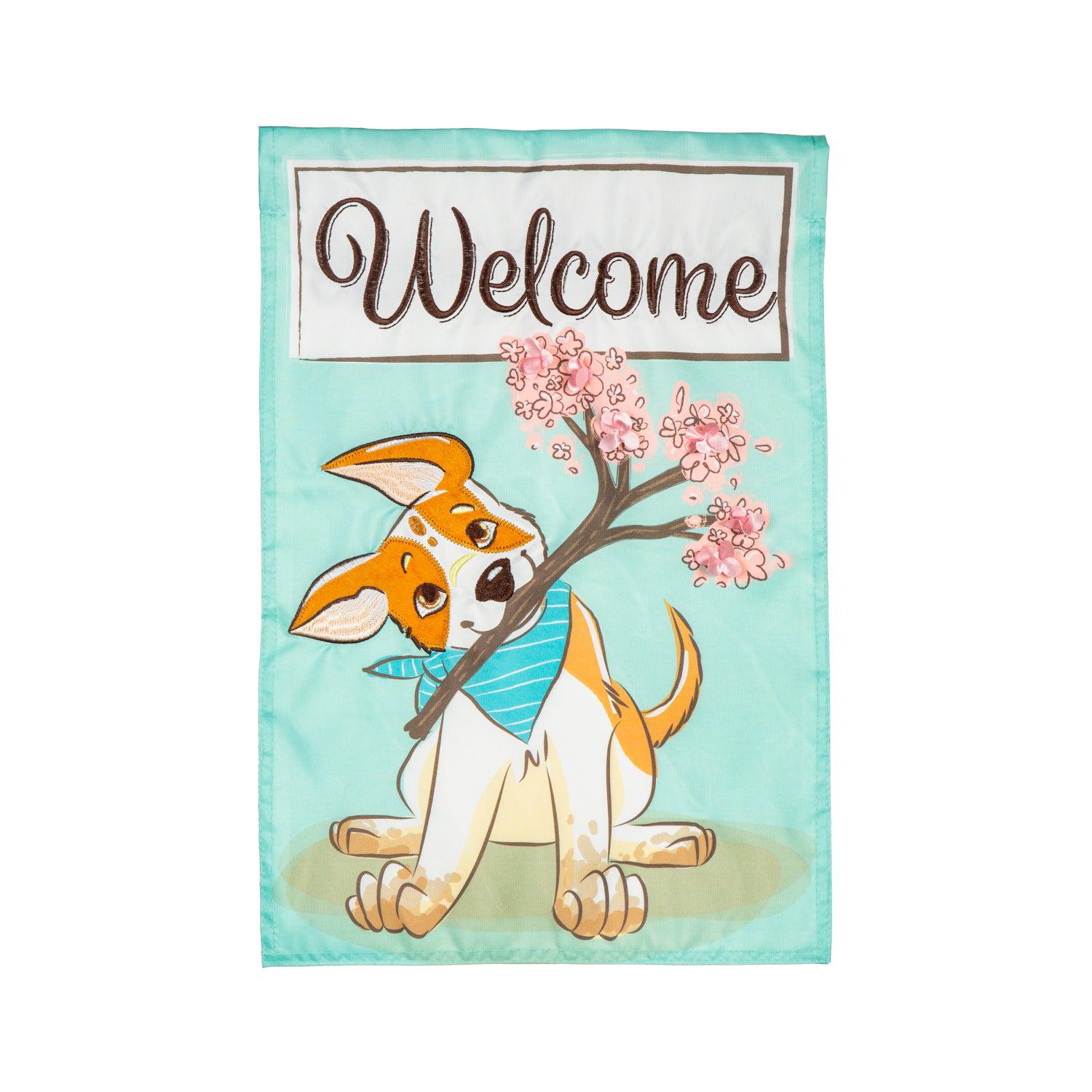 Welcome Pup Appliqué Garden Flag-Garden Flag-Fly Me Flag