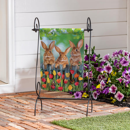Whimsy Bunny Trio Garden Flag