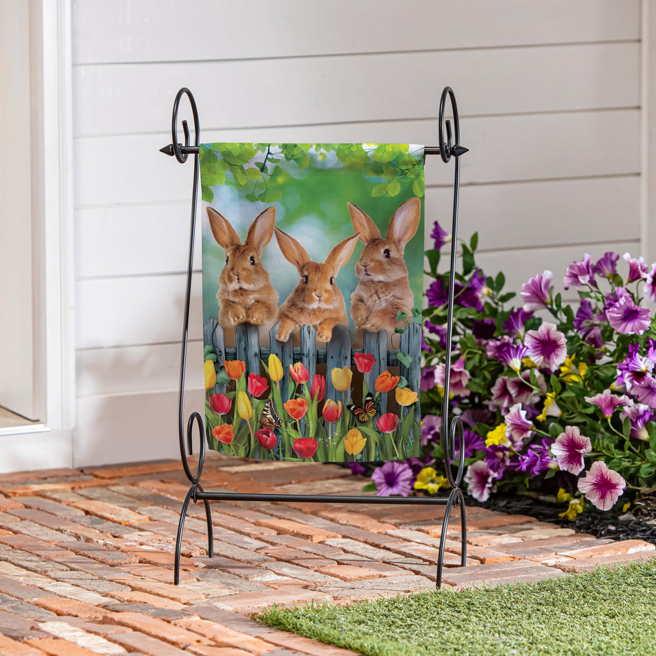 Whimsy Bunny Trio Garden Flag