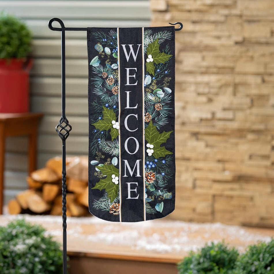 Winter Foliage Welcome Textile Décor Flag