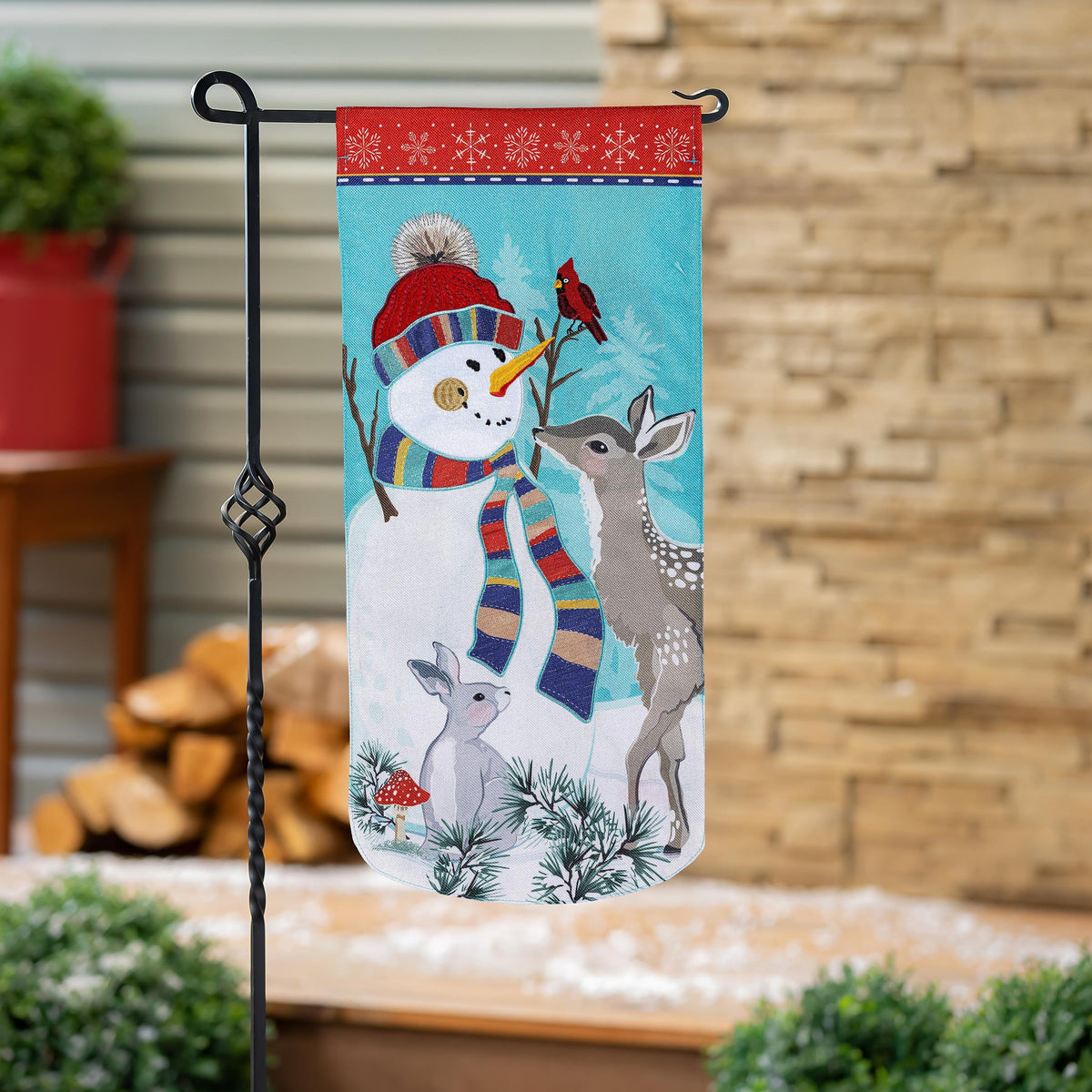 Woodland Snowman Textile Décor Flag.