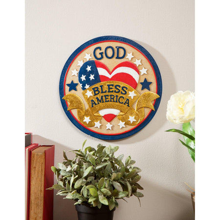 10" God Bless America Garden Stone - hung on wall