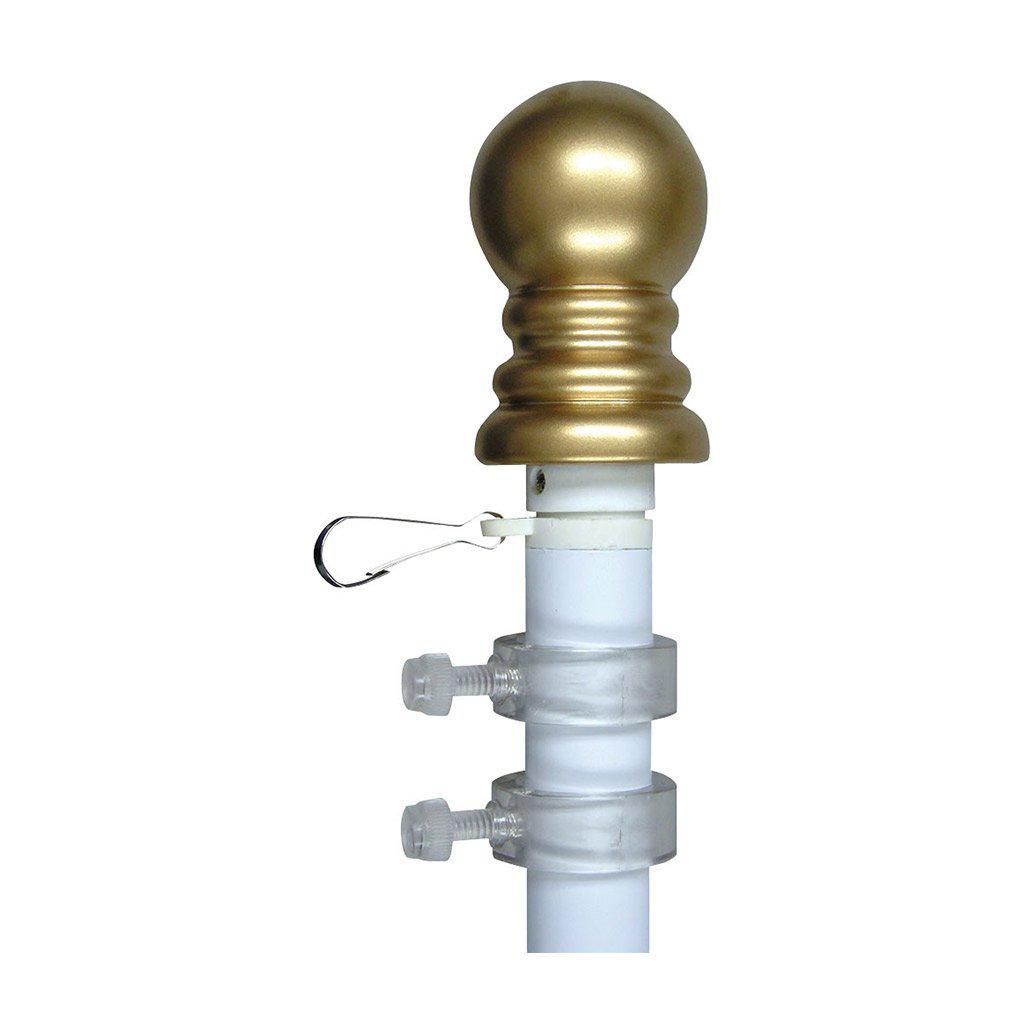 White rotating anti-furl aluminum wall-mount flagpole with gold ornament