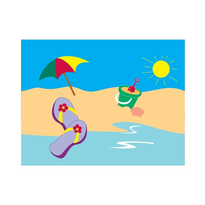 The Beach Scene windsock features flip flops, umbrella, and sun on the beach with 8 multi-colored coordinating tails with sewn edges.
