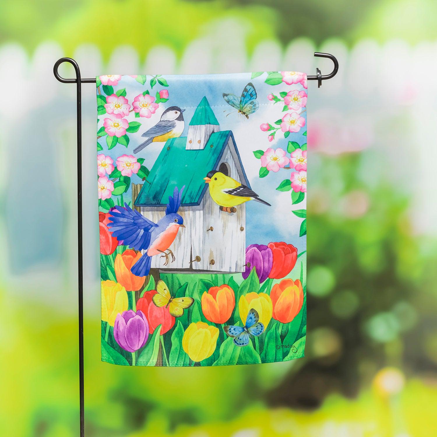 Birdhouse Blooms Garden Flag | Spring Flags | Fly Me Flag