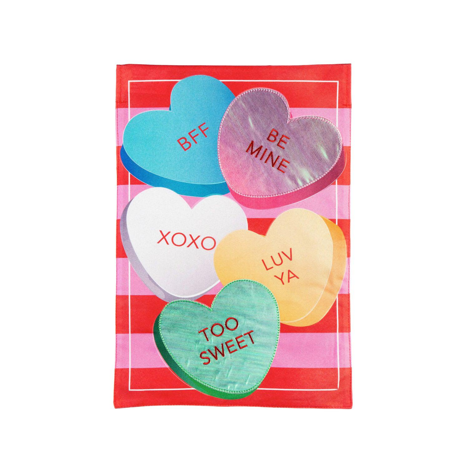 Candy Hearts and Stripes Garden Flag | Valentine's Day | Fly Me Flag