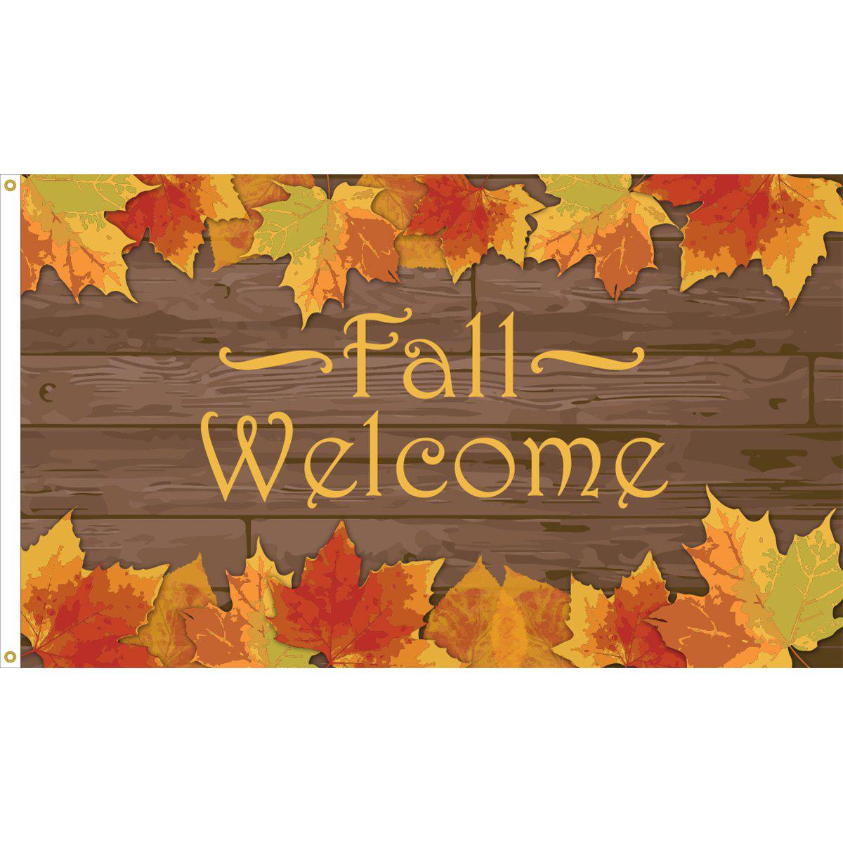 Fall Welcome 3' x 5' Flag with leaves and wood background for Autumn