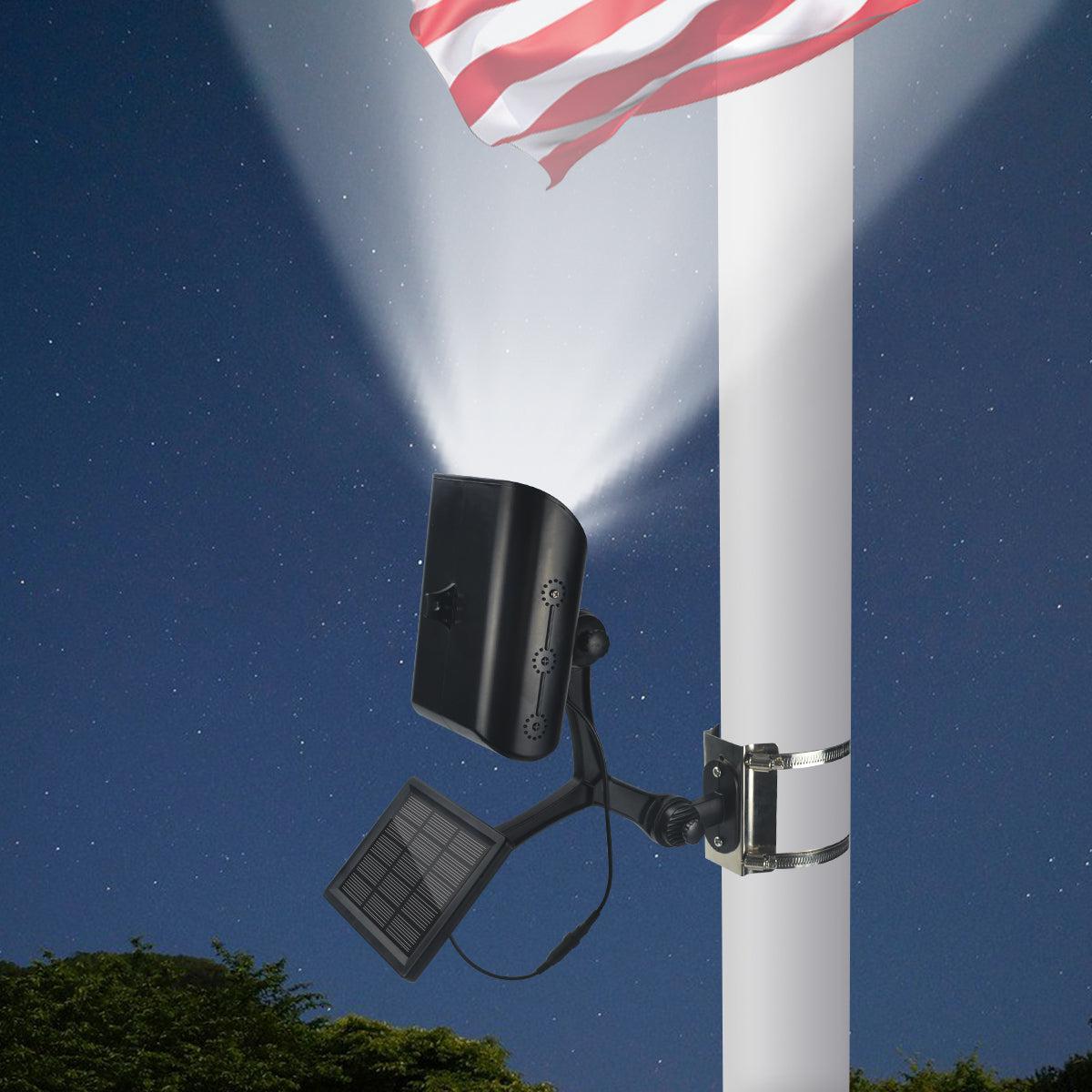 Flagpole Mounted Solar Light recommended for flagpoles up to 25' in height.