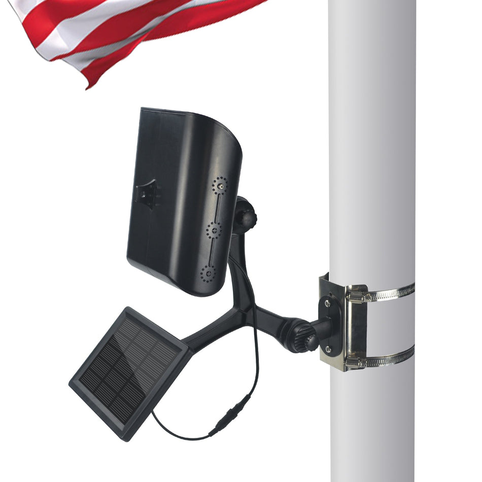 Flagpole Mounted Solar Light is recommended for flagpoles up to 25 ft. in height