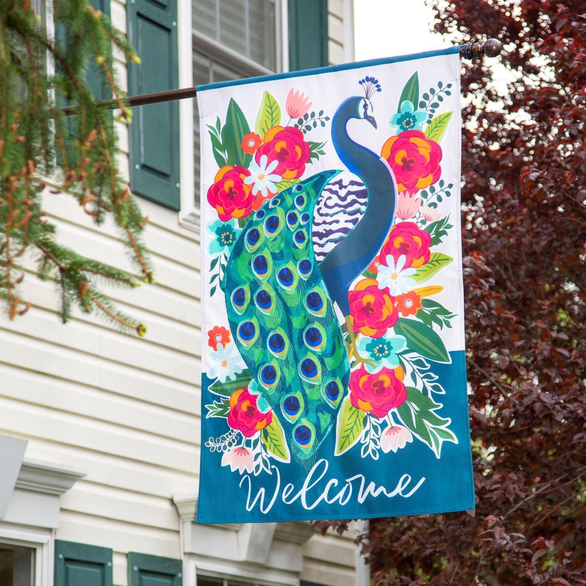 Floral Peacock House Banner-House Banner-Fly Me Flag