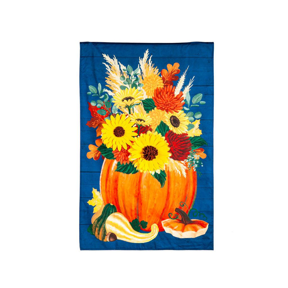 Our Floral Pumpkin house banner features a pumpkin bursting with fall flowers.  
