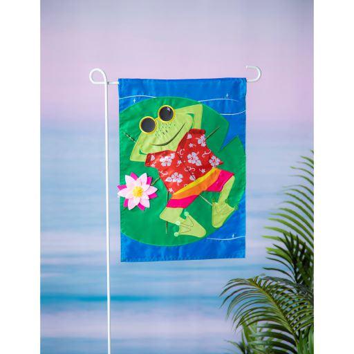 Frog's Summer Vacation Appliqué Garden Flag-Garden Flag-Fly Me Flag