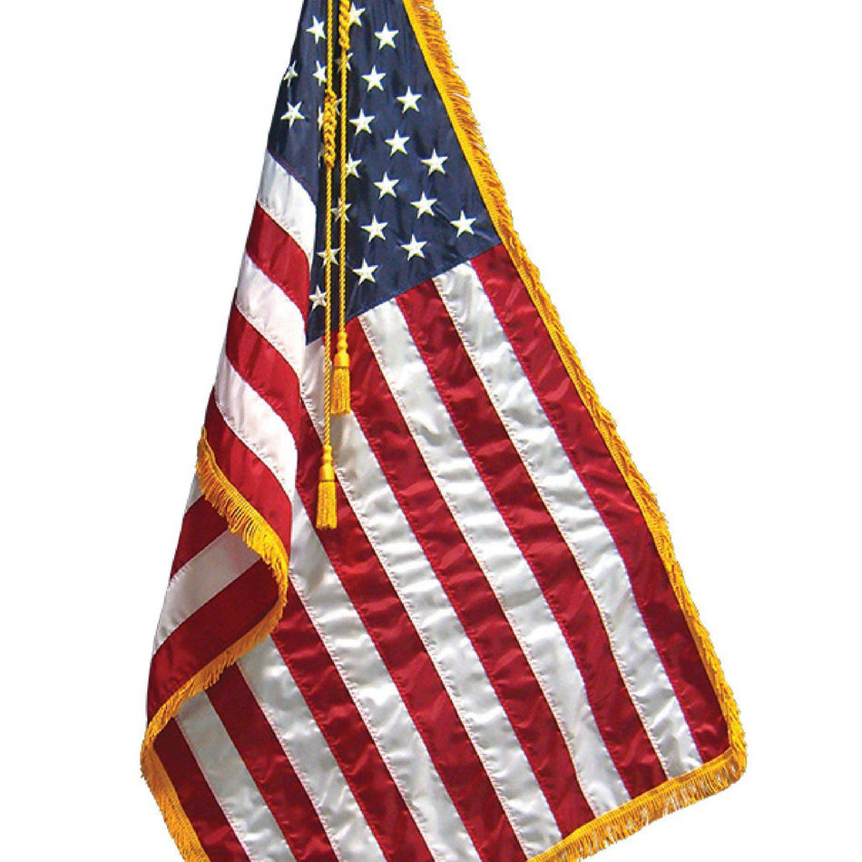9' Gold Cord with 6" Tassels shown on indoor U.S. Flag display