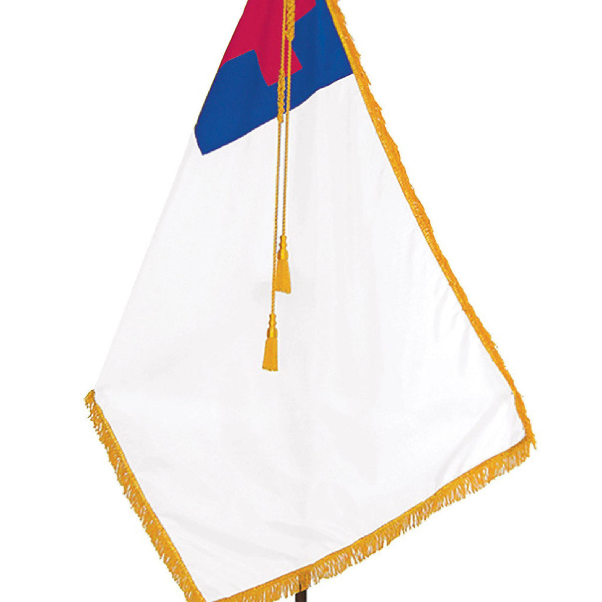 9' Gold Cord with 6" Tassels shown on indoor Christian Flag display