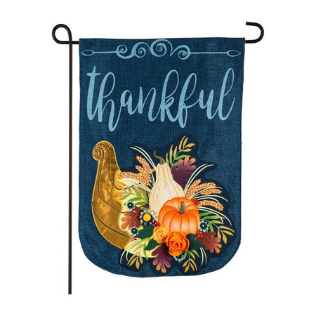 Gold Cornucopia garden flag with metallic and 3D accents.