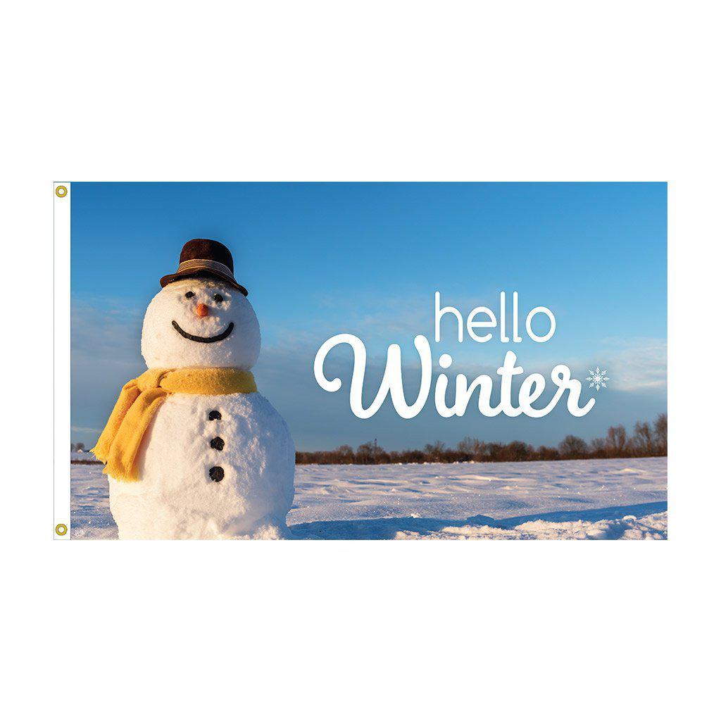Hello Winter 3x5 Flag with snowman