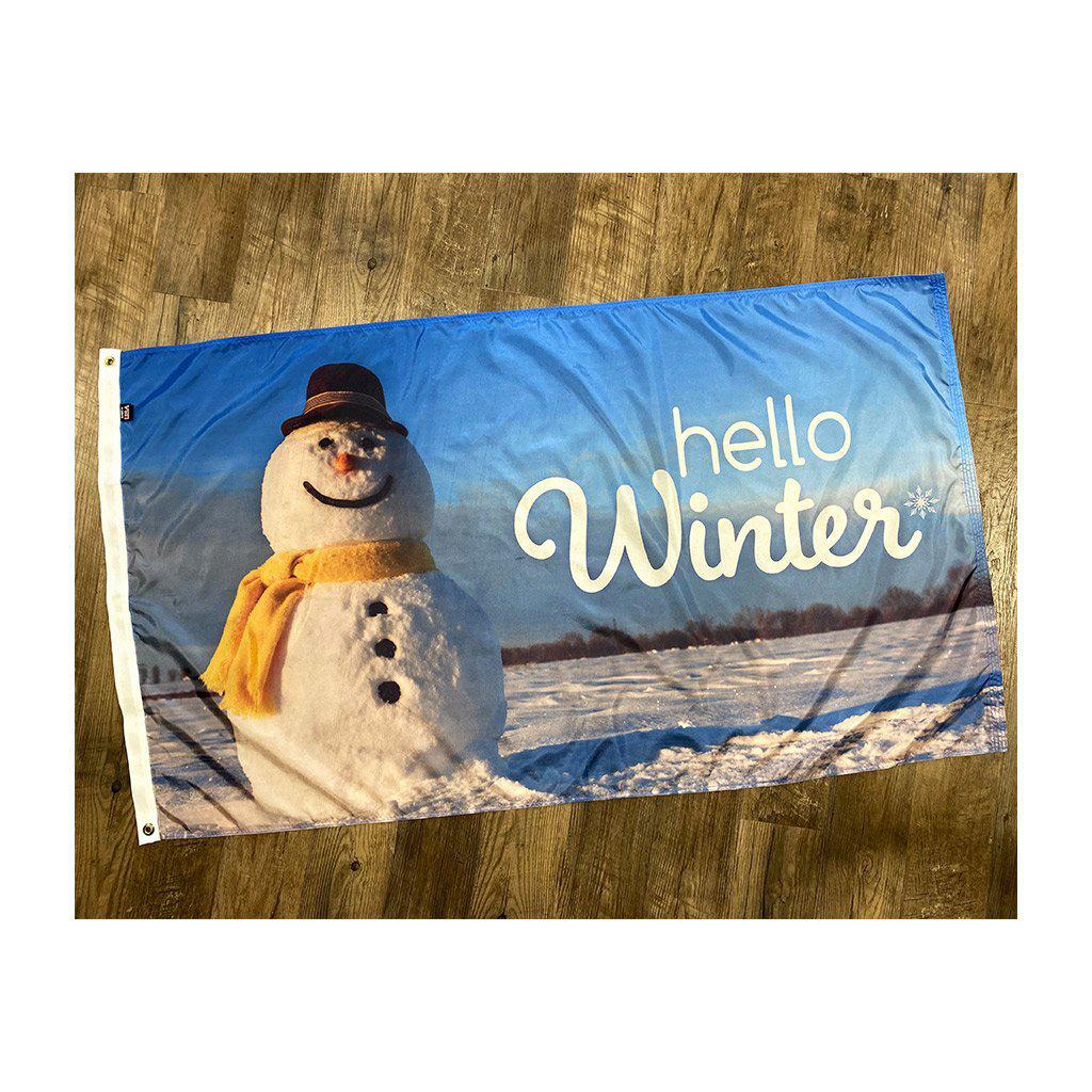 Hello Winter 3x5 Flag with smiling snowman