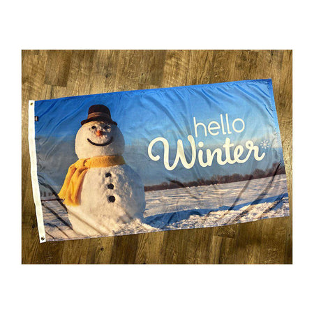 Hello Winter 3x5 Flag with smiling snowman