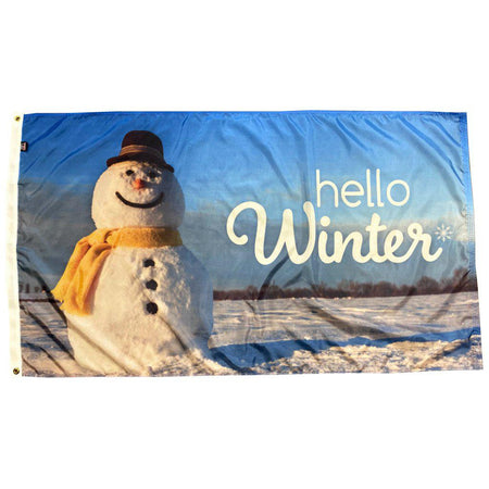 Hello Winter 3x5 Flag with smiling snowman