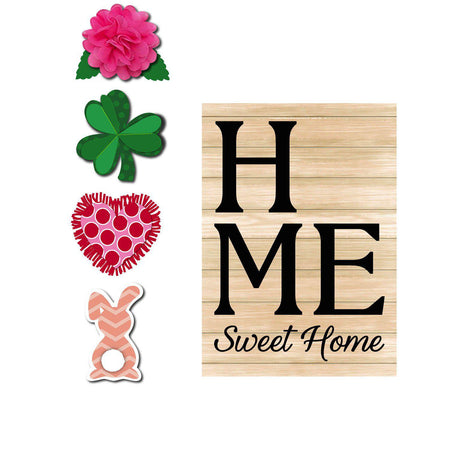 Home Sweet Home Interchangeable Garden Flag for Valentine's Day, St. Patrick's Day, Easter, and Spring season