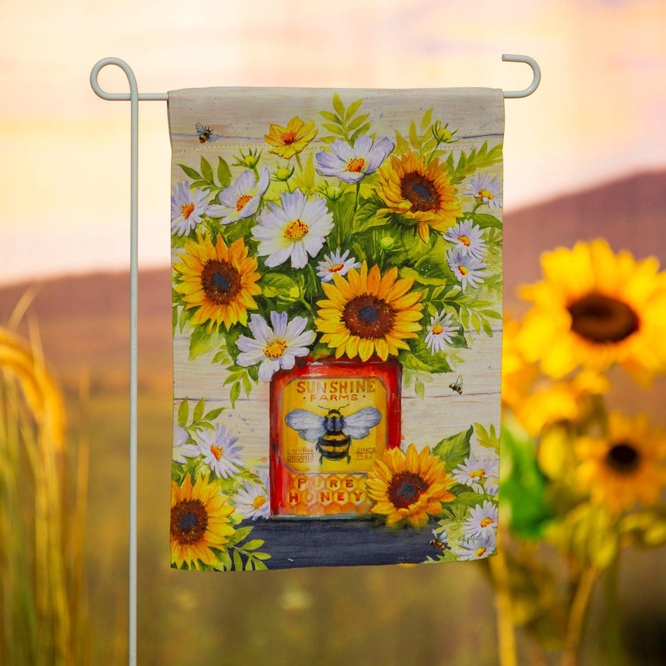 Honey Bee Tin with Sunflowers Garden Flag