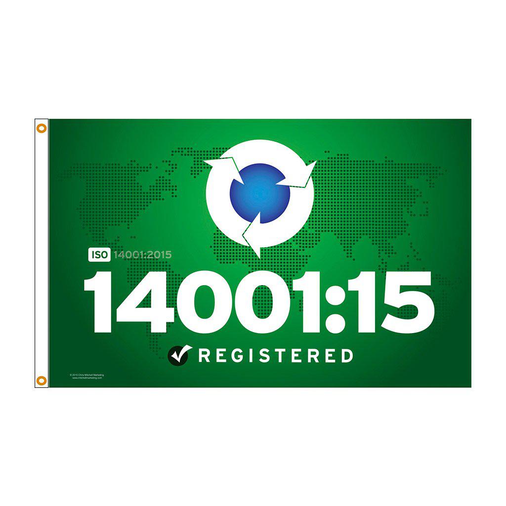 Fly an ISO 14001:15 flag and proudly display your company's commitment to certification. 