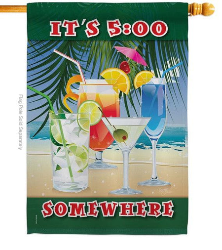 The It's 5:00 Somewhere house banner features four different cocktails with a beach scene and the words "It's 5:00 Somewhere". 