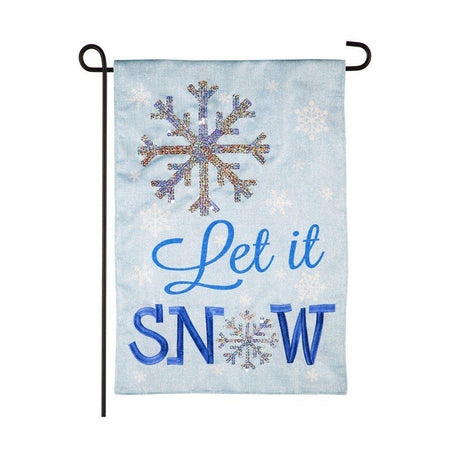 Let It Snow shimmer garden flag with glittery snowflake details