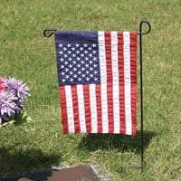 Powder coated black, this one-piece Cemetery Garden Flag Stand is durable and weather resistant for outdoor use. The post features two legs that mount into the ground to secure the stand.  Measures 15" x 28" tall.