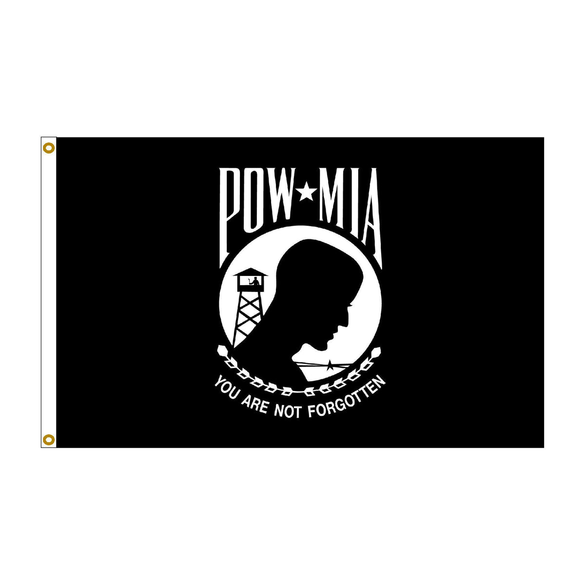 POW-MIA Flags in polyester fabric fly well in high-wind areas.
