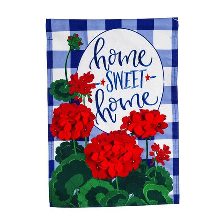 Plaid Patriotic Geraniums Garden Flag