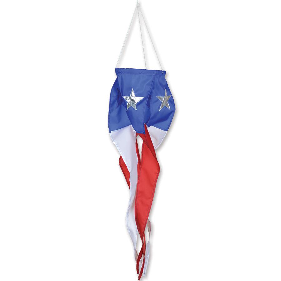 This SoundWinds Election Day Spinner windsock with appliqué detail is perfect for any patriotic celebration! Featuring a blue top with silver stars and red and white tails, it adds a colorful accent to porches, patios, boats, and anywhere the wind blows!