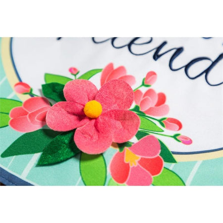 You'll love the striking cardinal on the Spring Floral Cardinal Textile Decor Flag from the Everlasting Impressions collection. This extra-long garden flag features a bright red cardinal among Spring flowers and the words "Welcome Friends" with 3D details and metallic lettering.