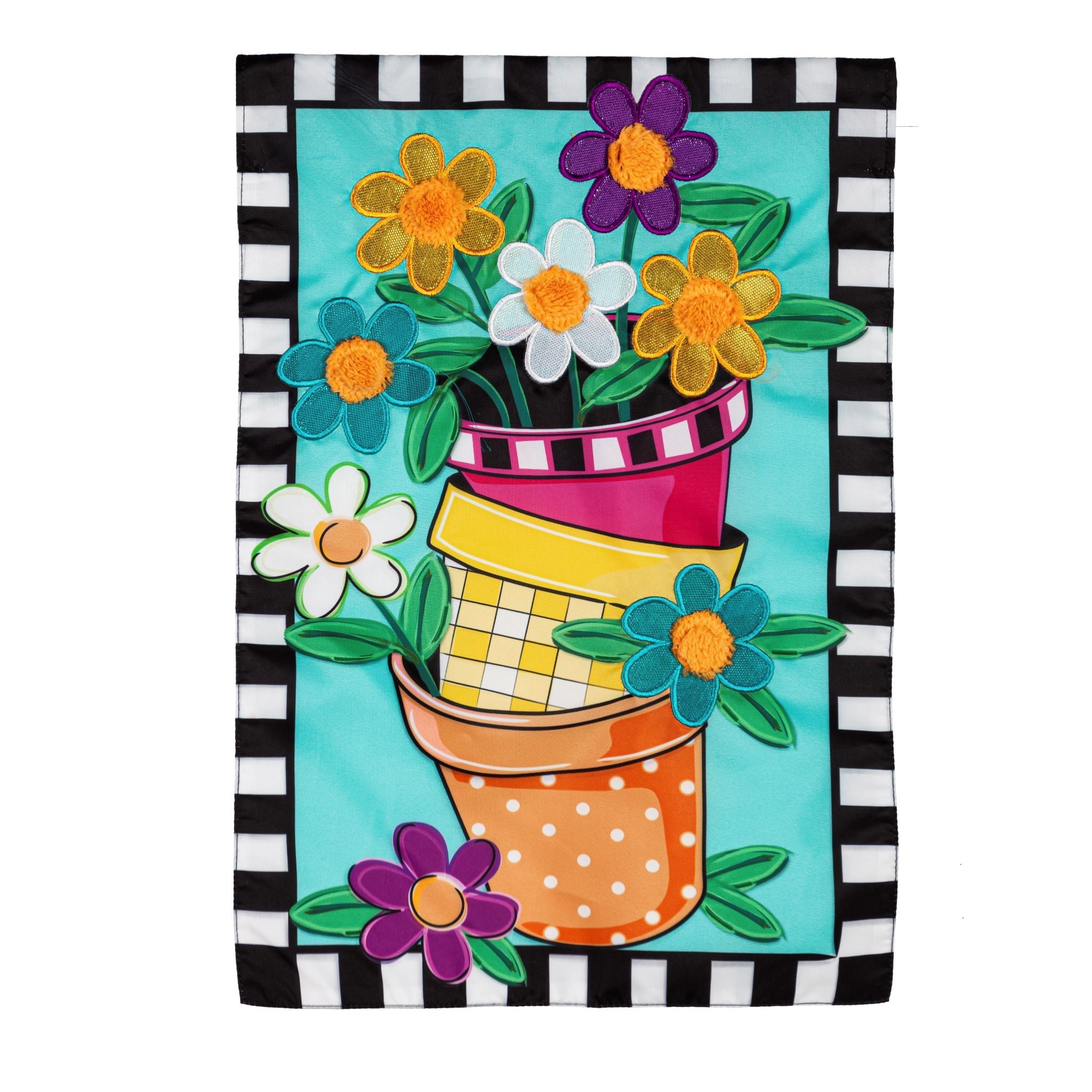 Stacked Spring Flower Pots Garden Flag