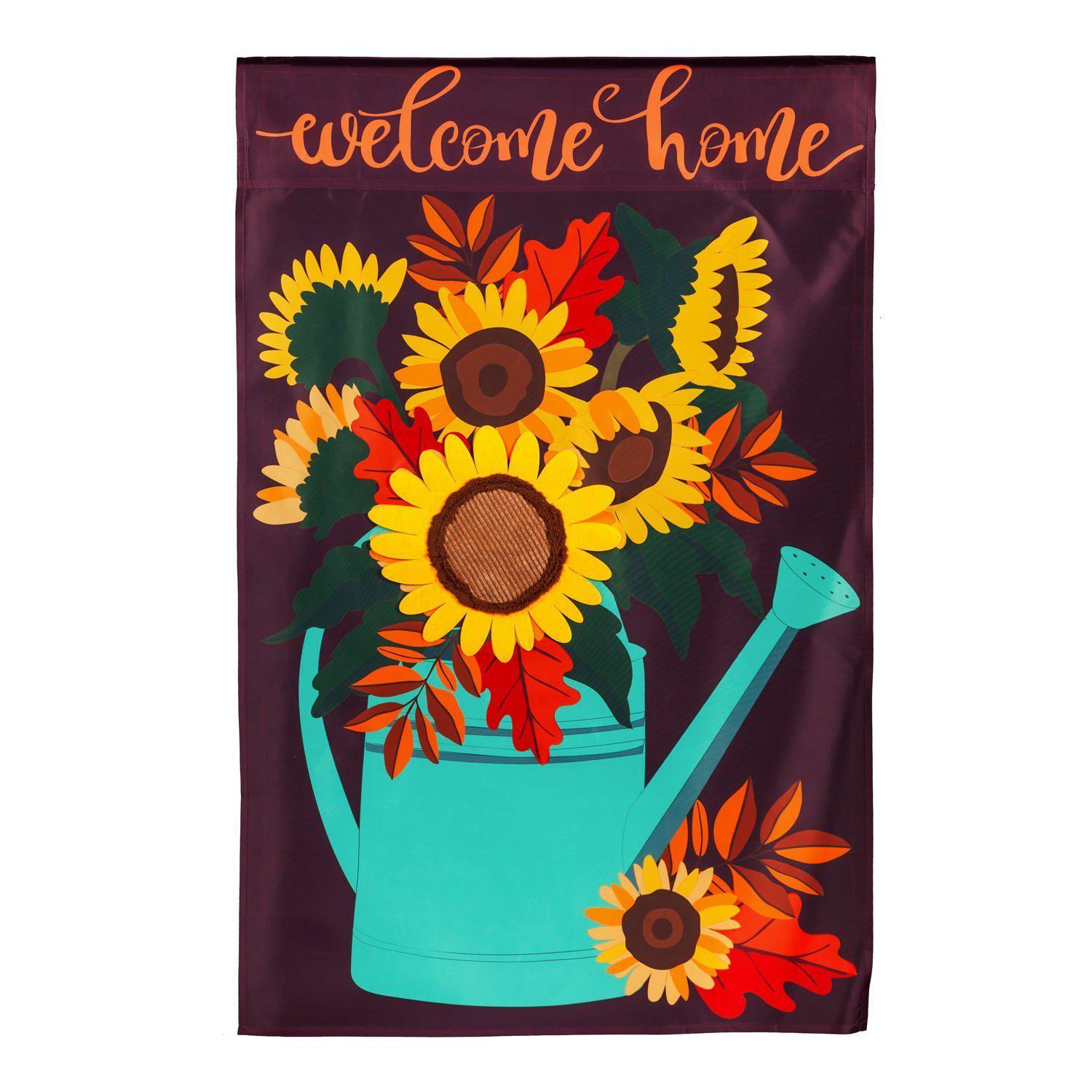 The Sunflower Watering Can house banner features a watering can filled with sunflowers and the words "Welcome Home". 