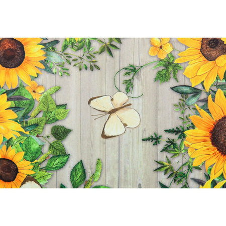 The Sunflower Wreath garden flag features butterflies among a wreath made from sunflowers.
