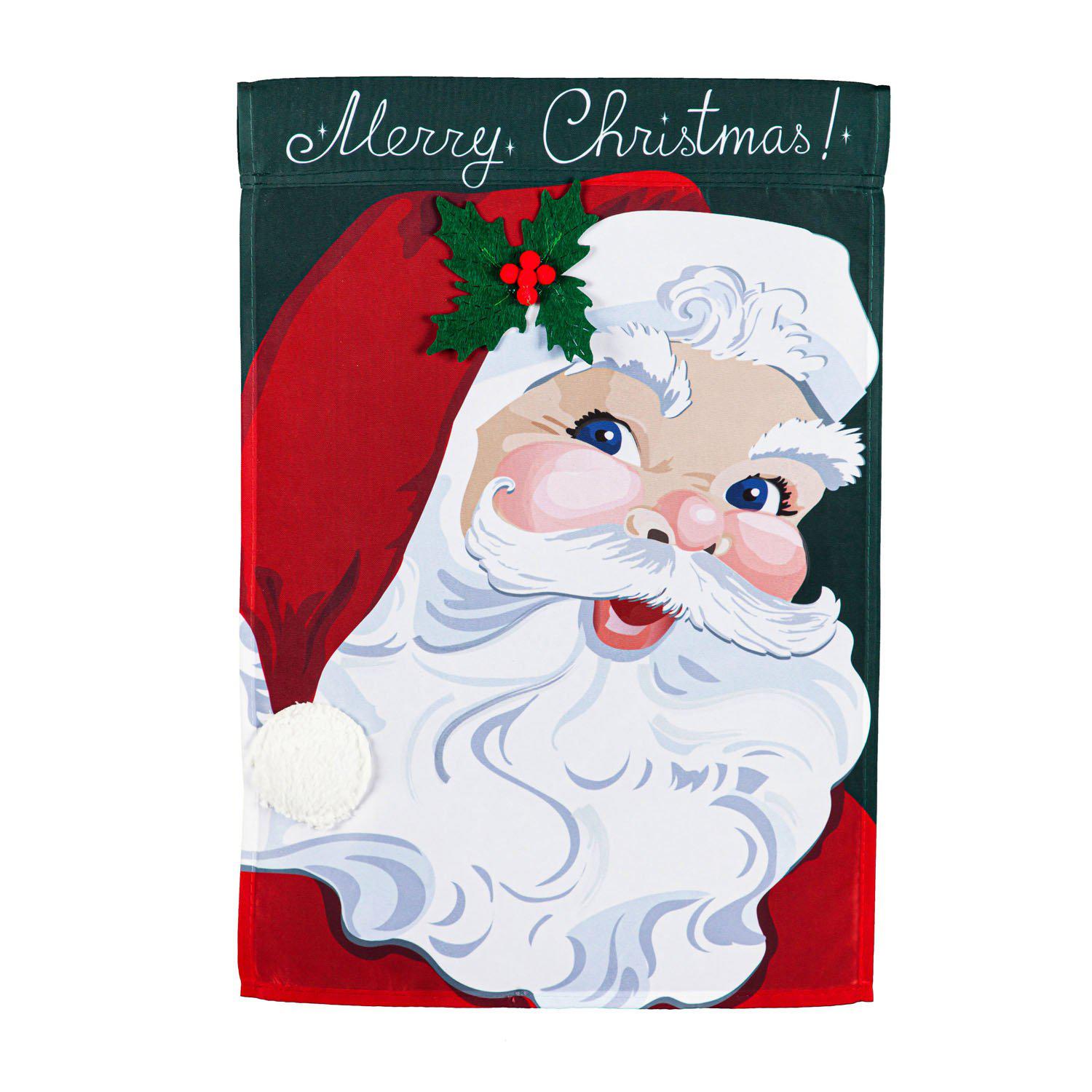 The Vintage Santa garden flag features a jolly Santa and the words "Merry Christmas!". 