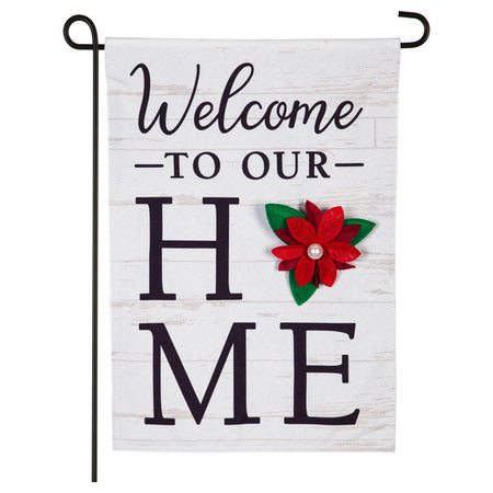 Welcome to Our Home Interchangeable Garden Flag with poinsettia