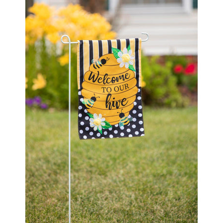 Welcome to our Hive Stripes and Dots Garden Flag