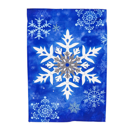 The Winter Snowflakes house banner features white and silver snowflakes on a brilliant blue background.